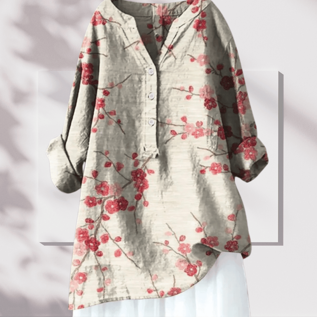 Talia - Stijlvolle Linnen Tuniek met Bloemenprint Dames