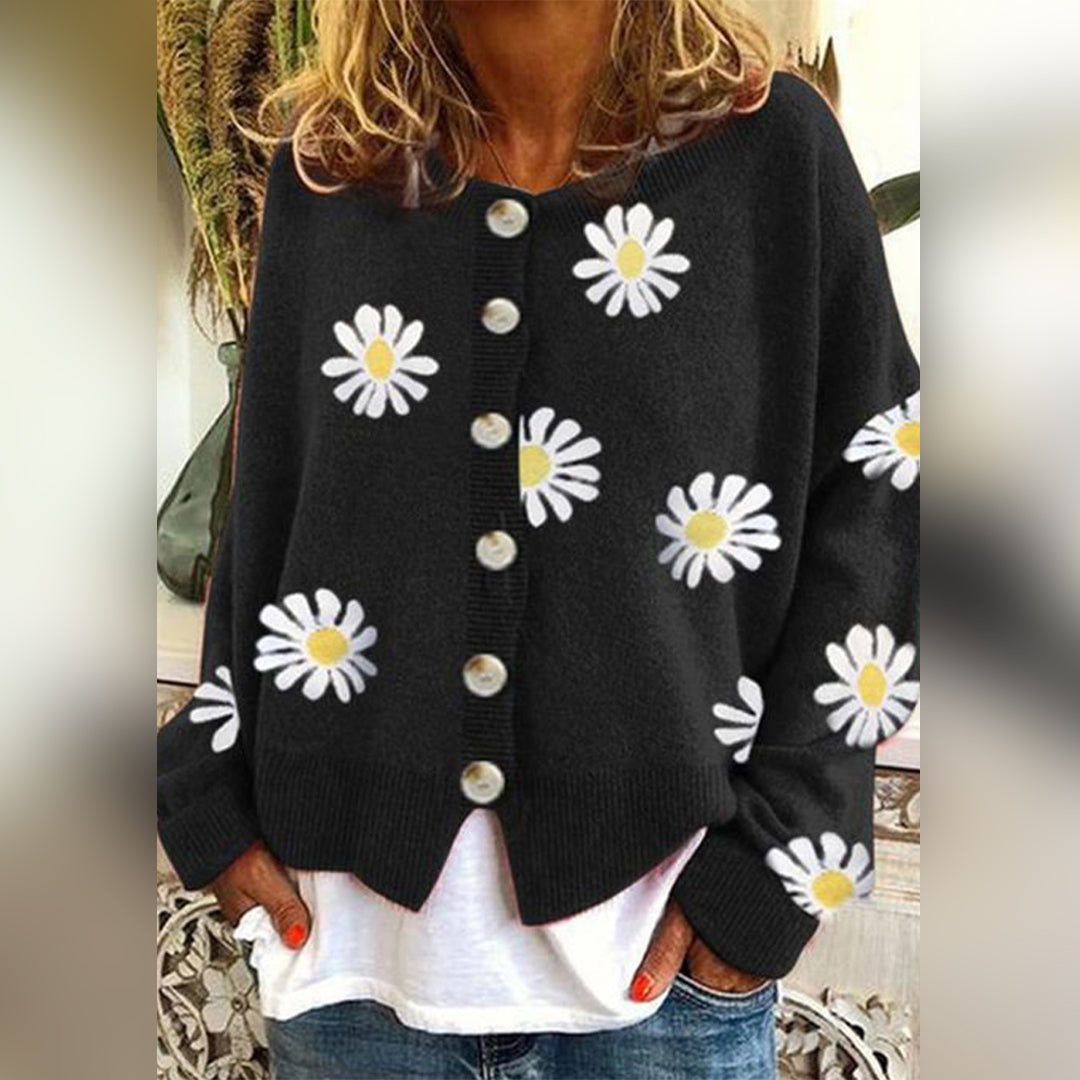 Dames Wollen Vest Bloemenmotief Elegant Gebreid