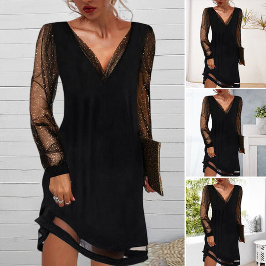 Selene - Elegante Avondjurk met Glitter Mouwen Dames