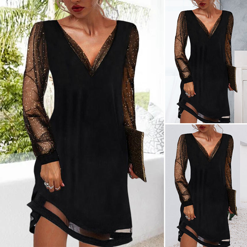 Selene - Elegante Avondjurk met Glitter Mouwen Dames