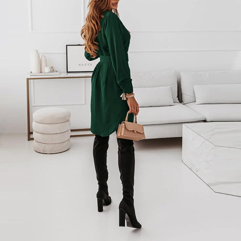 Sonja - Blousejurk Dames met Riem - Tijdloos en Elegant - Lange Mouwen-6