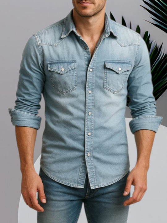 Dante - Denim Overhemd Lange Mouw Stoer Heren