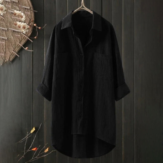 Amara - Stijlvolle Lange Linnen Blouse Oversized Dames