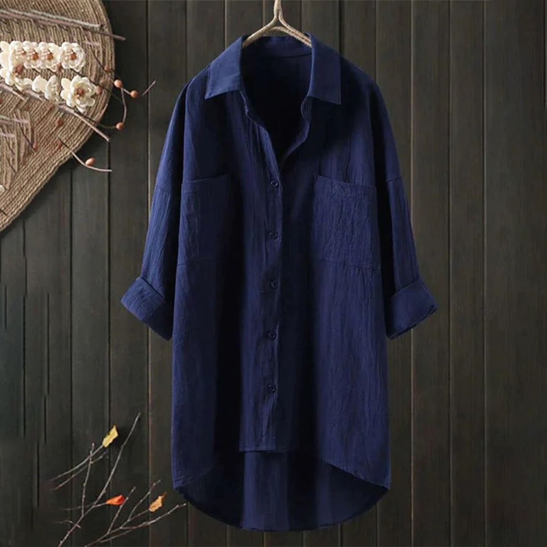 Amara - Stijlvolle Lange Linnen Blouse Oversized Dames