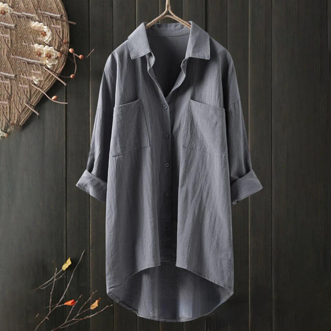 Amara - Stijlvolle Lange Linnen Blouse Oversized Dames