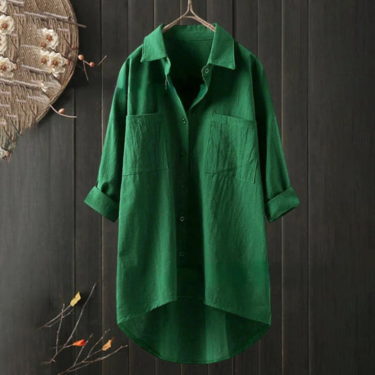 Amara - Stijlvolle Lange Linnen Blouse Oversized Dames