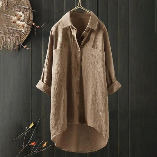 Amara - Stijlvolle Lange Linnen Blouse Oversized Dames