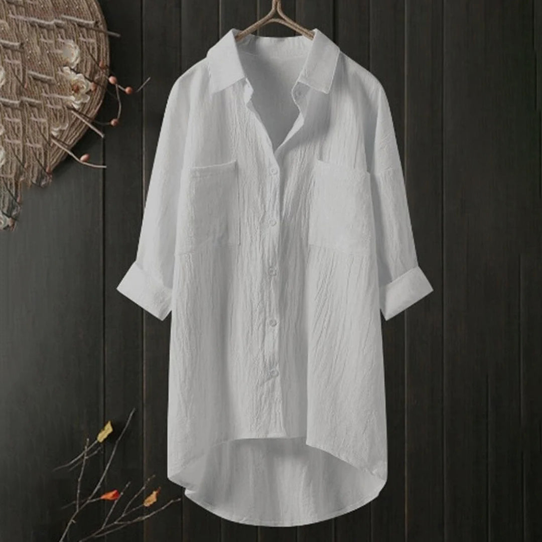 Amara - Stijlvolle Lange Linnen Blouse Oversized Dames
