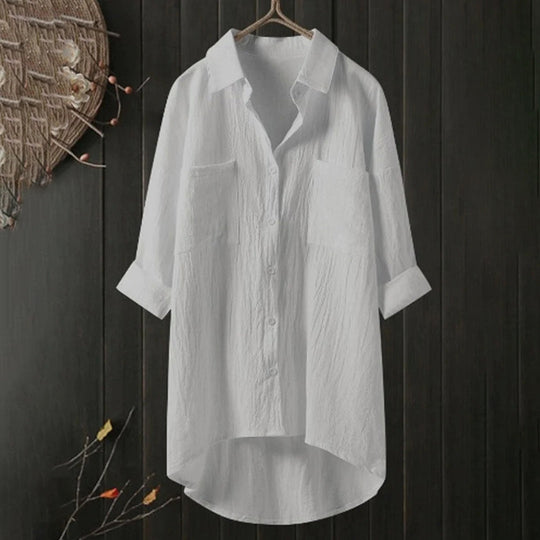 Amara - Stijlvolle Lange Linnen Blouse Oversized Dames