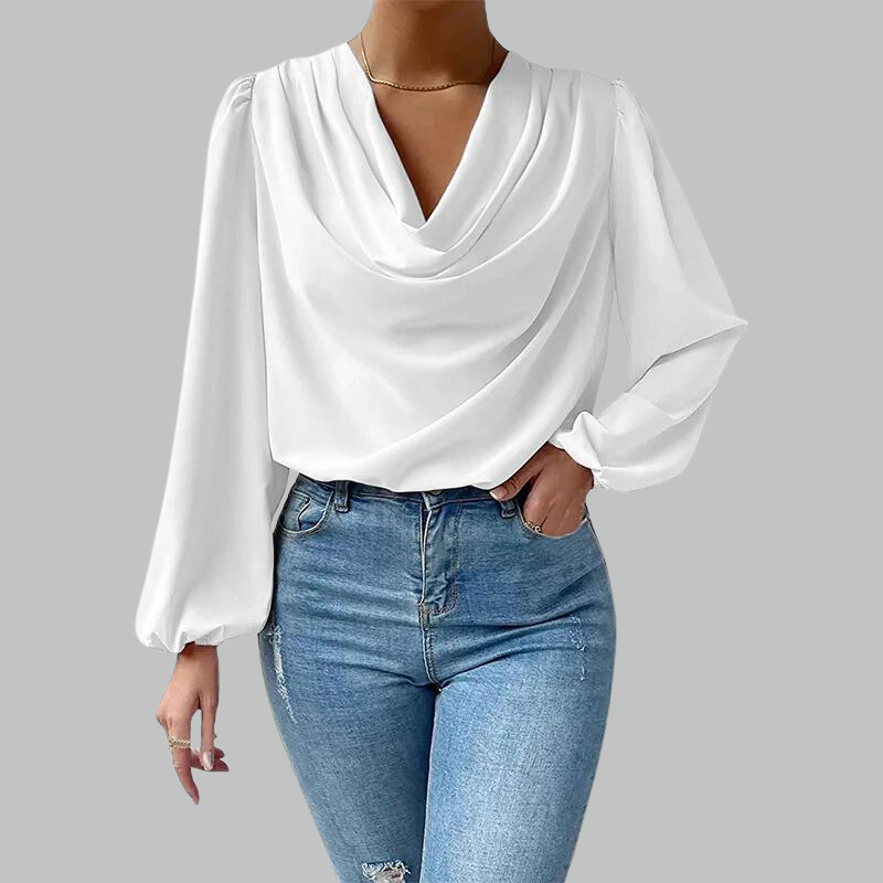 Chiffon Blouse Dames Met Gedrapeerde Hals - Vienne