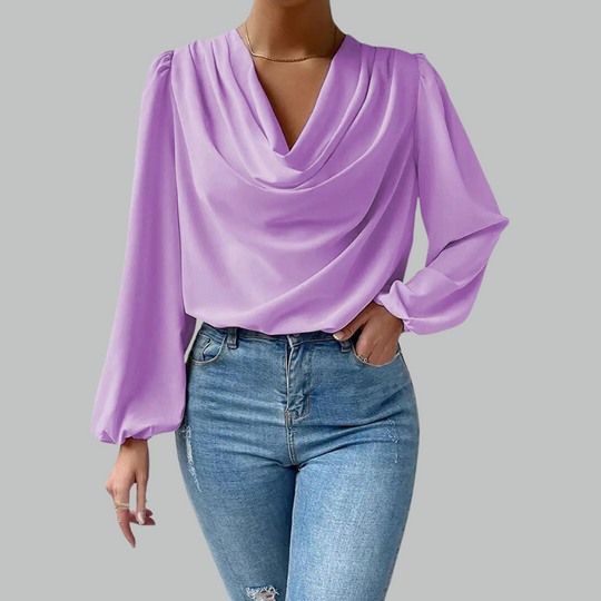 Chiffon Blouse Dames Met Gedrapeerde Hals - Vienne