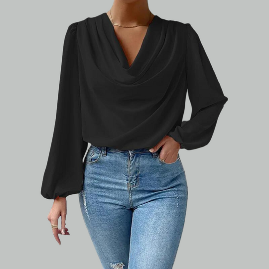 Chiffon Blouse Dames Met Gedrapeerde Hals - Vienne