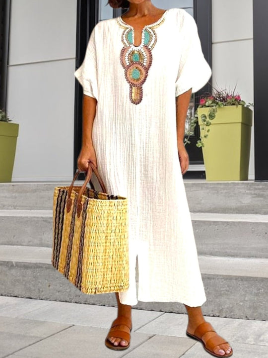Yara - Boho Jurk met Geborduurd Ontwerp Dames