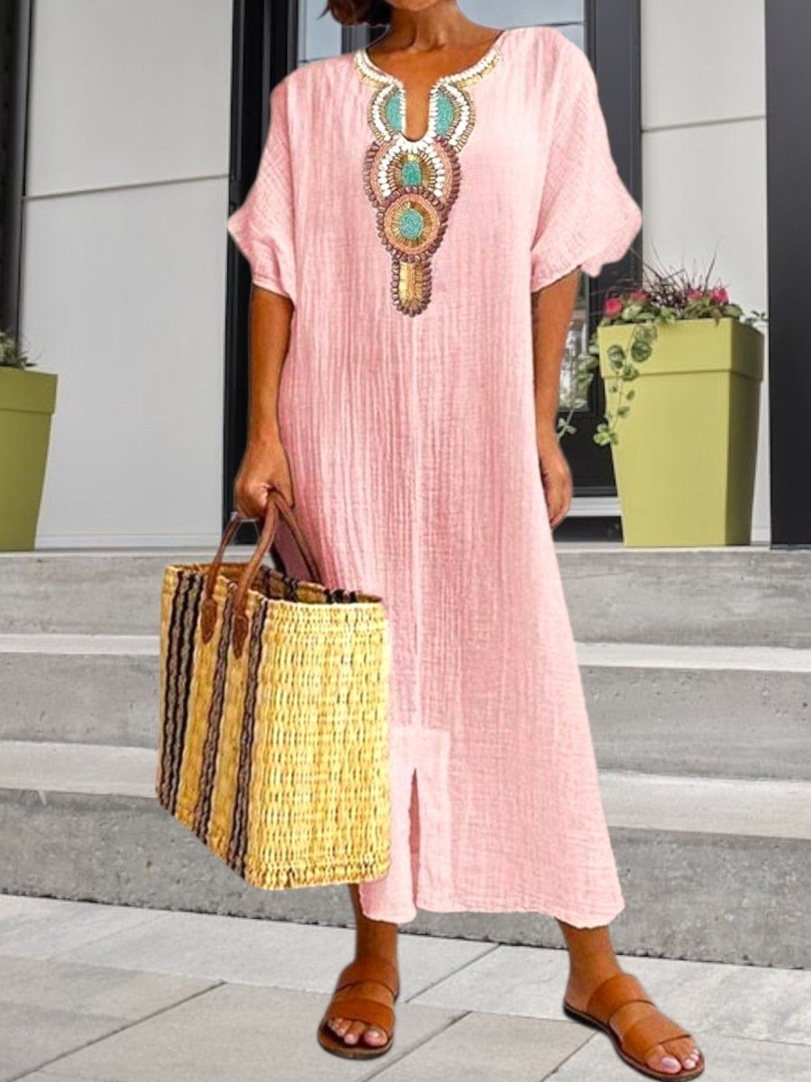 Yara - Boho Jurk met Geborduurd Ontwerp Dames