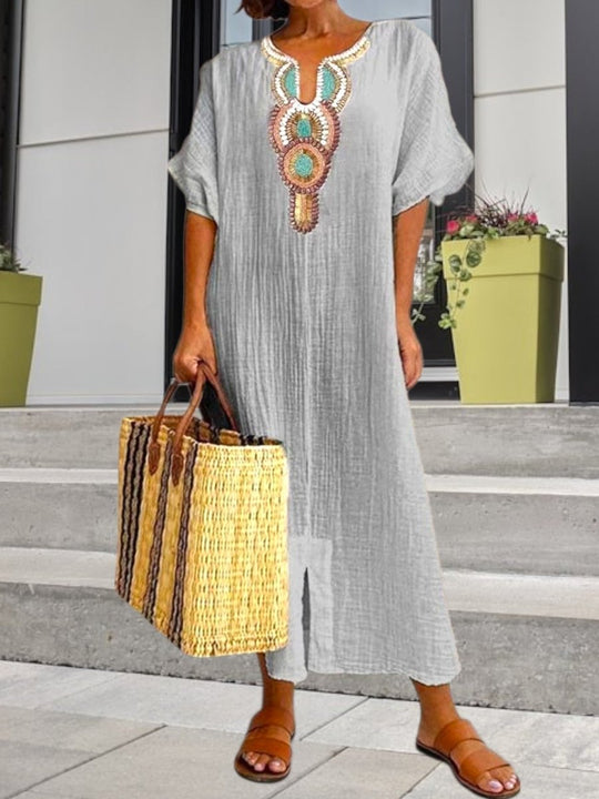 Yara - Boho Jurk met Geborduurd Ontwerp Dames
