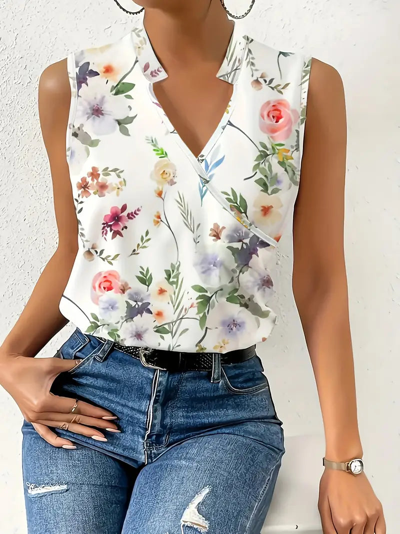 Sara - Mouwloze Blouse met Bloemenprint Dames