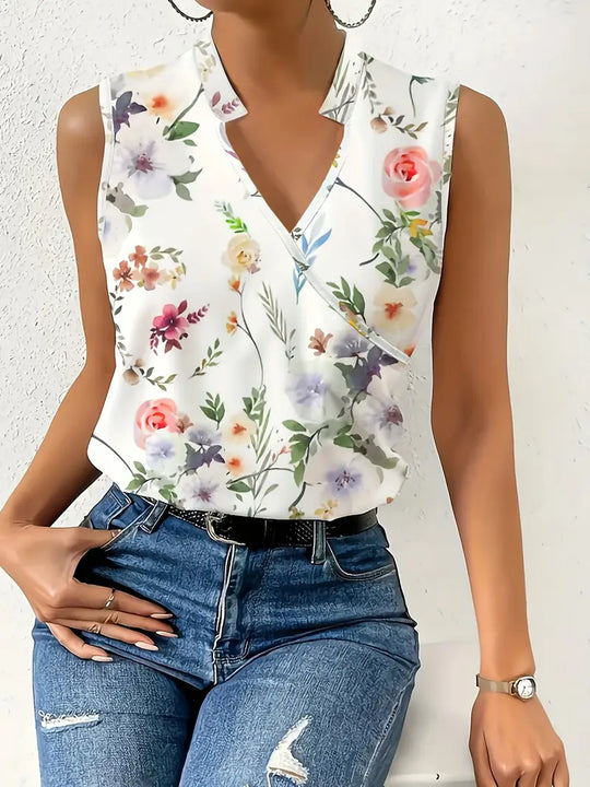 Sara - Mouwloze Blouse met Bloemenprint Dames