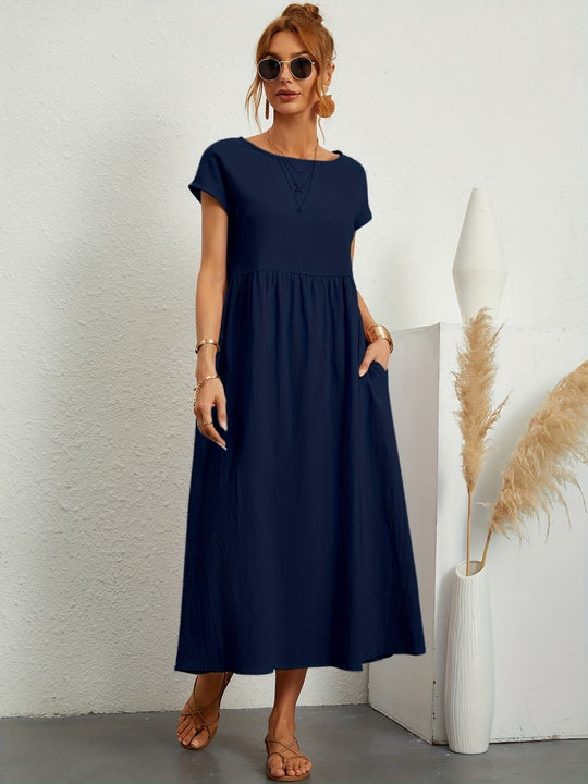 Zara - Luchtige Linnen Midi Jurk Korte Mouw Dames
