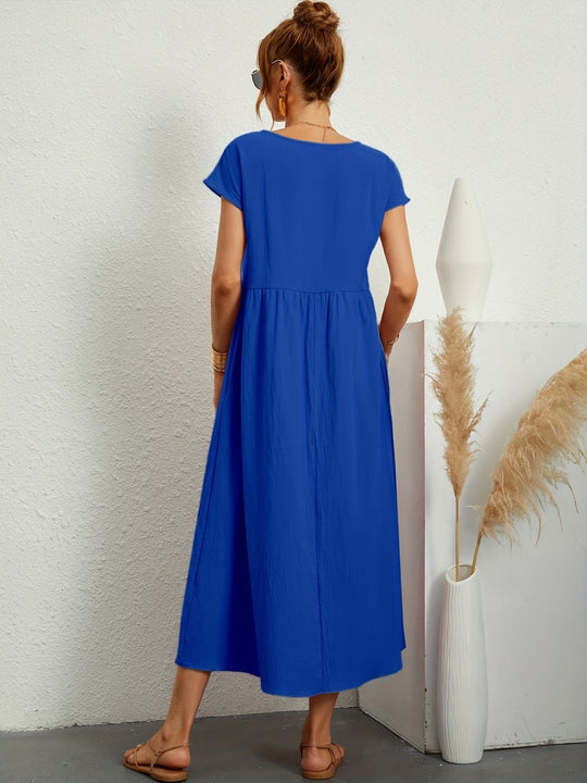 Zara - Luchtige Linnen Midi Jurk Korte Mouw Dames
