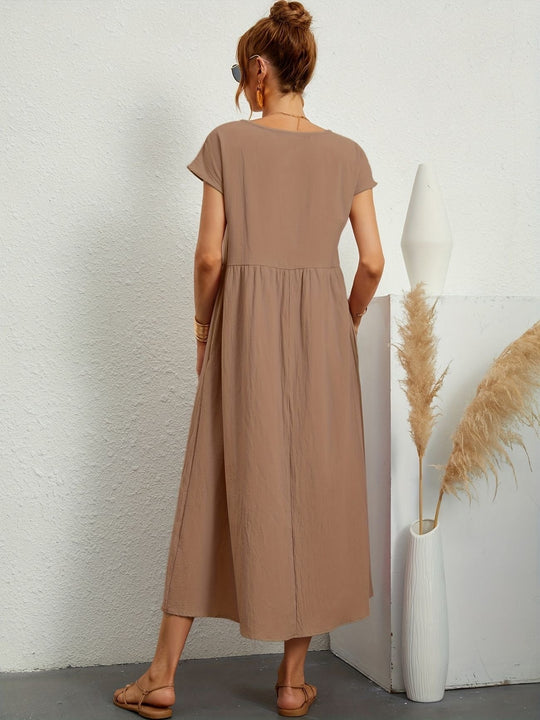 Zara - Luchtige Linnen Midi Jurk Korte Mouw Dames