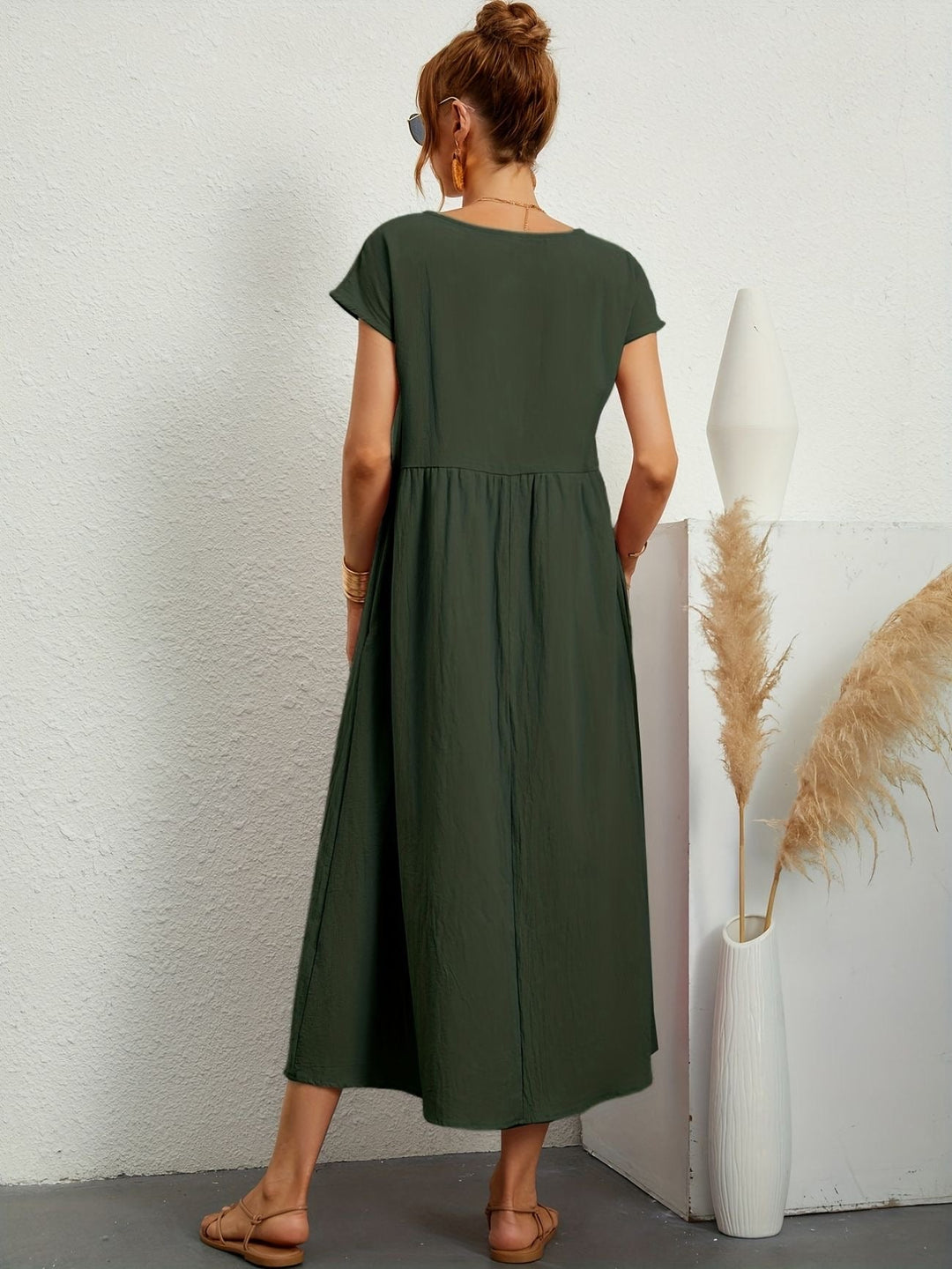 Zara - Luchtige Linnen Midi Jurk Korte Mouw Dames