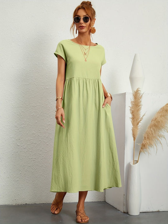 Zara - Luchtige Linnen Midi Jurk Korte Mouw Dames