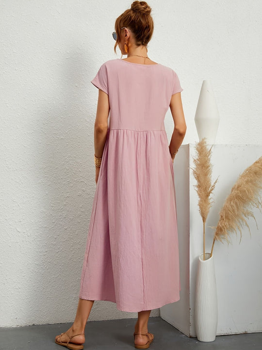 Zara - Luchtige Linnen Midi Jurk Korte Mouw Dames