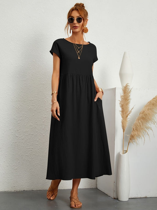 Zara - Luchtige Linnen Midi Jurk Korte Mouw Dames