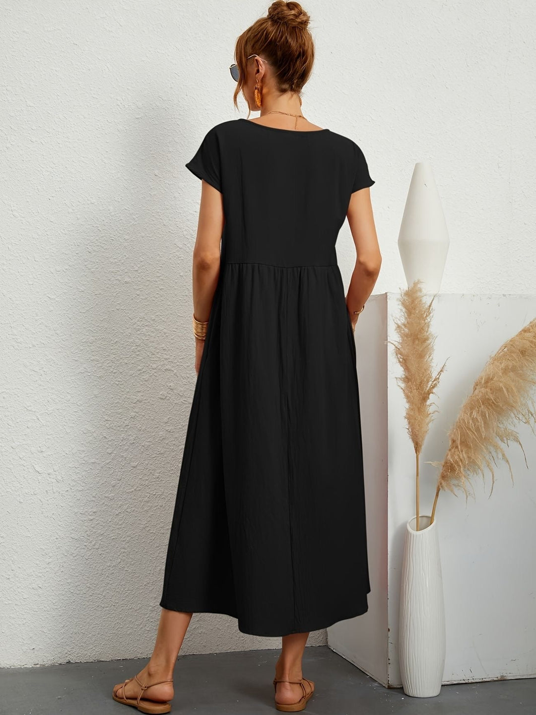 Zara - Luchtige Linnen Midi Jurk Korte Mouw Dames