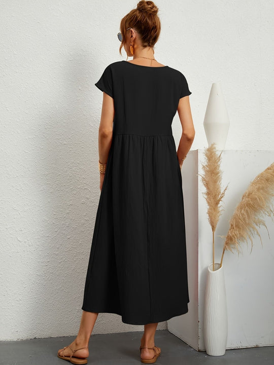 Zara - Luchtige Linnen Midi Jurk Korte Mouw Dames