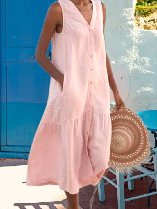 Marion - Comfortabele Linnen Maxi Jurk