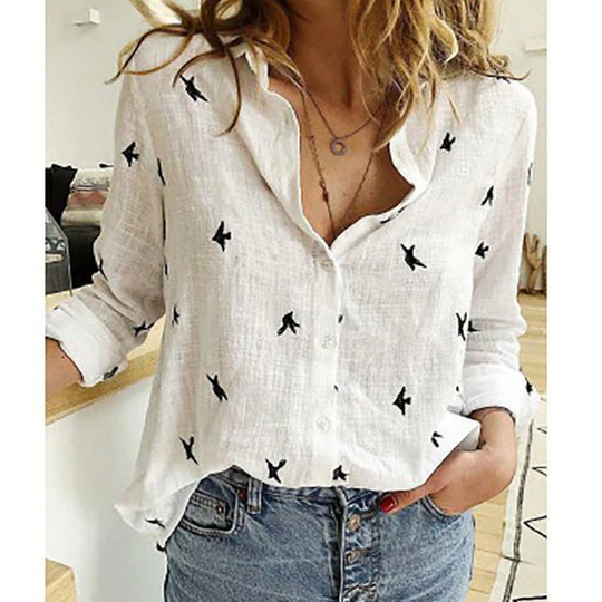 Aurora - Luchtige Linnen Blouse Lange Mouw Dames