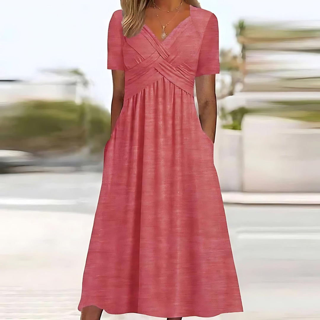 Laura - Effen Midi Jurk met V-hals Dames