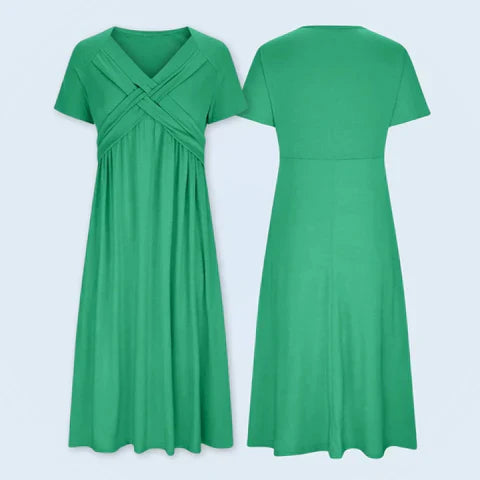 Laura - Effen Midi Jurk met V-hals Dames