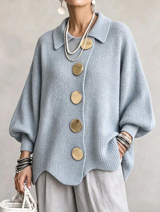 Sharon - Elegant Oversized Gouden Knopen Vest