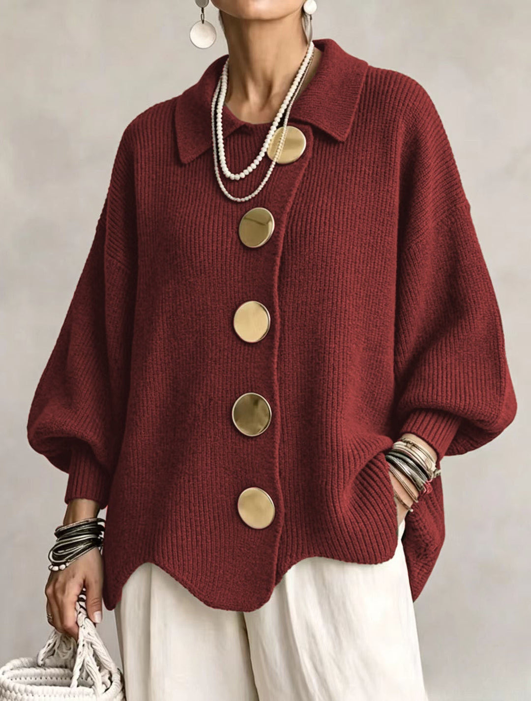 Sharon - Elegant Oversized Gouden Knopen Vest