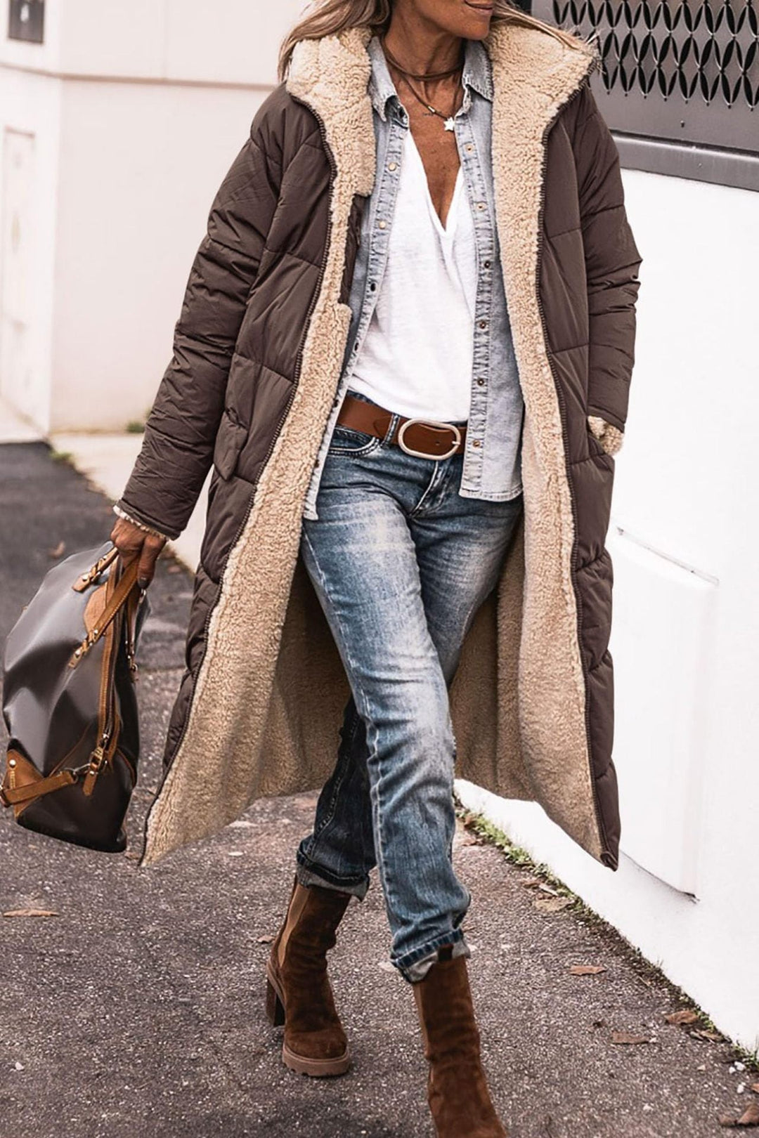Renate - Elegante Teddy Lange Gewatteerde Winterjas