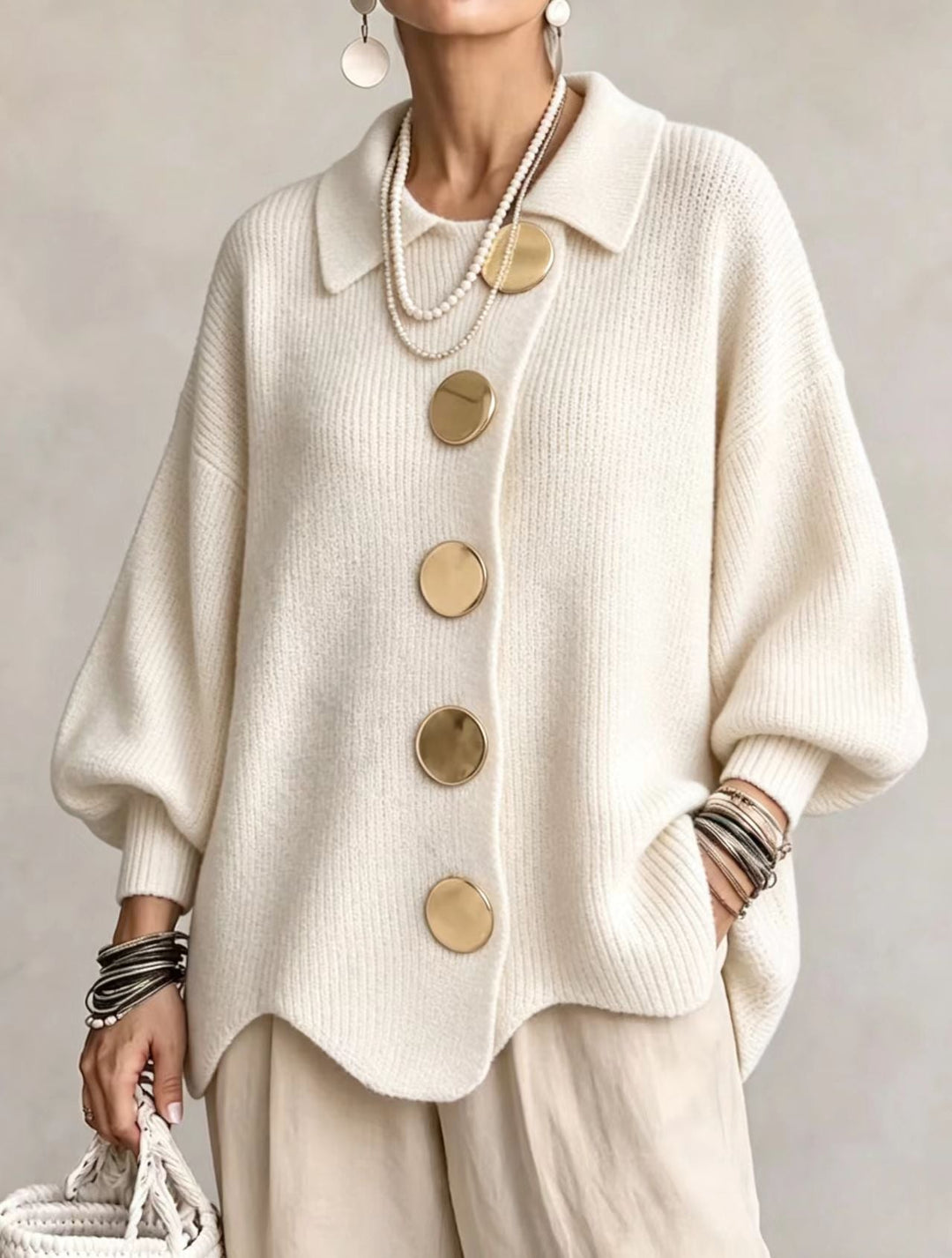 Sharon - Elegant Oversized Gouden Knopen Vest