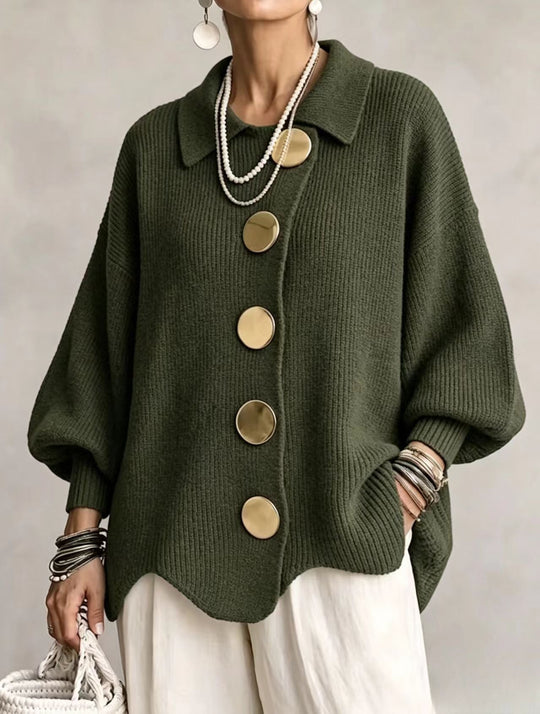 Sharon - Elegant Oversized Gouden Knopen Vest
