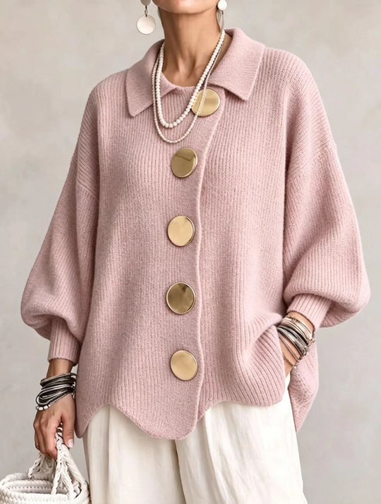 Sharon - Elegant Oversized Gouden Knopen Vest