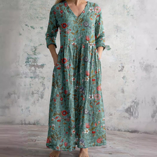 Romy | Linnen Maxi Jurk Dames Met Bloemenprint