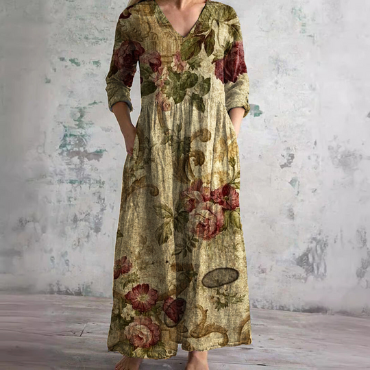 Romy | Linnen Maxi Jurk Dames Met Bloemenprint