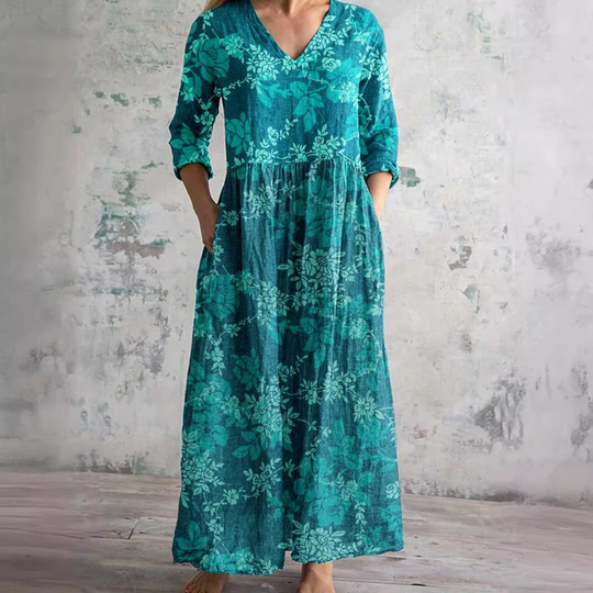 Romy | Linnen Maxi Jurk Dames Met Bloemenprint