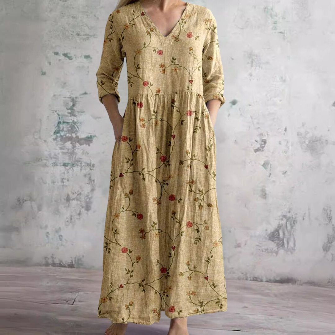 Romy | Linnen Maxi Jurk Dames Met Bloemenprint