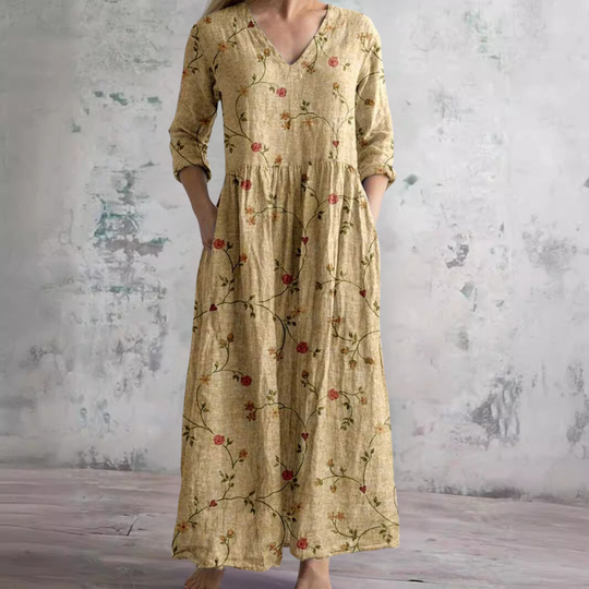 Romy | Linnen Maxi Jurk Dames Met Bloemenprint