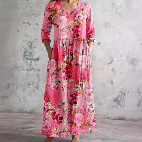 Romy | Linnen Maxi Jurk Dames Met Bloemenprint
