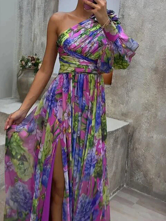 Zara - Elegante One Shoulder Maxi Jurk met Bloemenprint