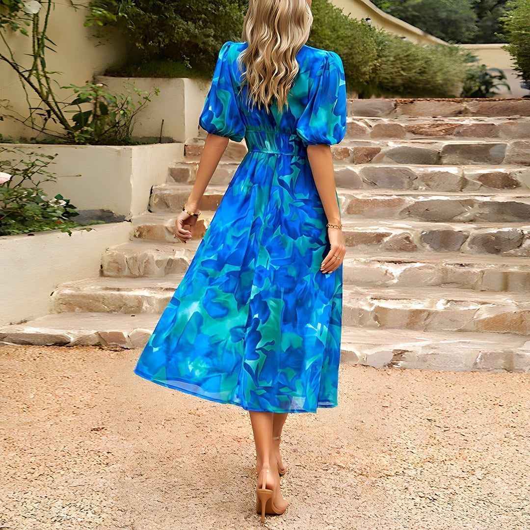 Brenda - Elegante Bloemen Midi Jurk met V-hals