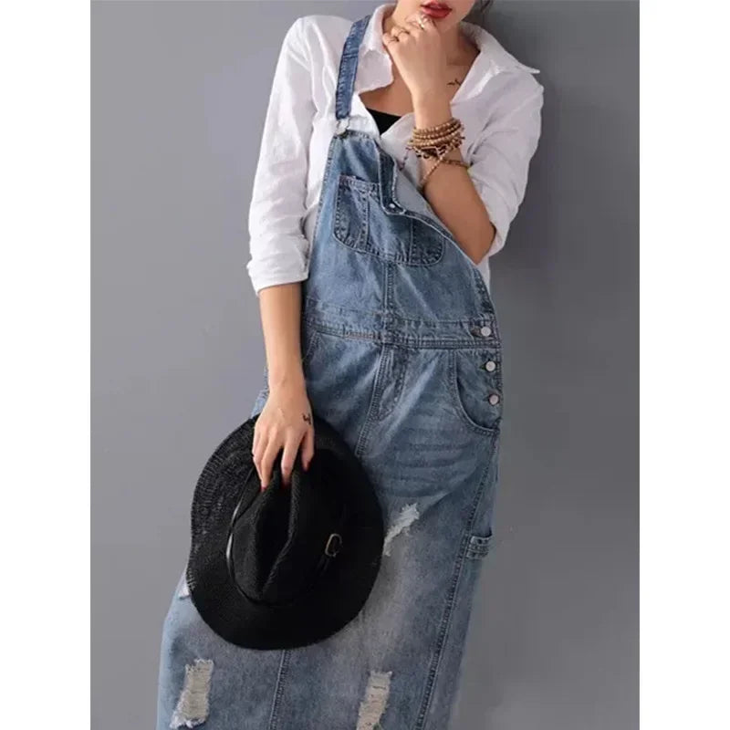 Lola | Denim Salopette Jurk Dames Lang