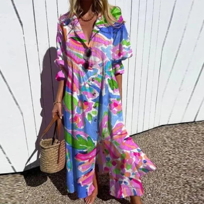 Nadia - Boho Maxi Jurk met Bloemenprint Dames